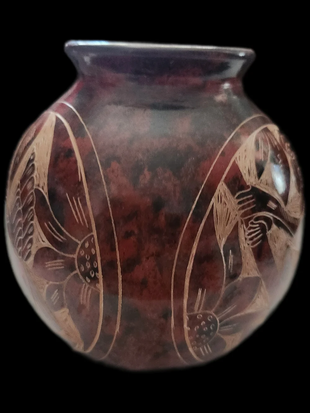 Nicaraguan Incised Pottery Vase Bird Monkey Jungle Brown Tan 5